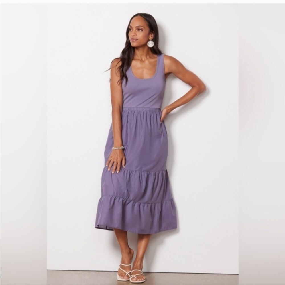 Evereve Purple Marguerite Tiered Midi Dress with Pockets Small